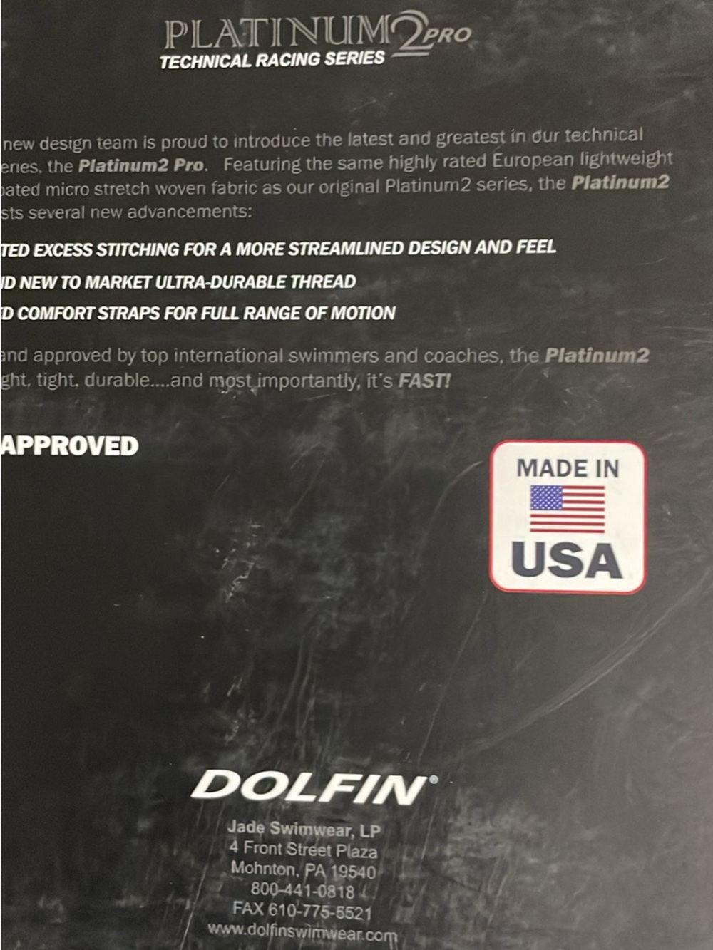 Dolfin Women's Black swim racing tech suit. (Not practice)
